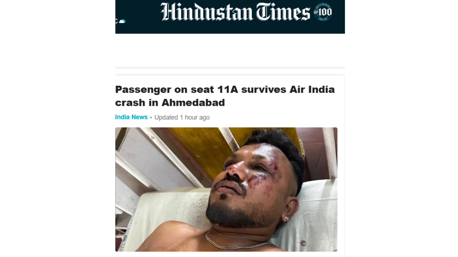 আহমেদাবাদে বিধ্বস্ত বিমানে অলৌকিকভাবে বেঁচে গেলেন বিশ্বাস কুমার