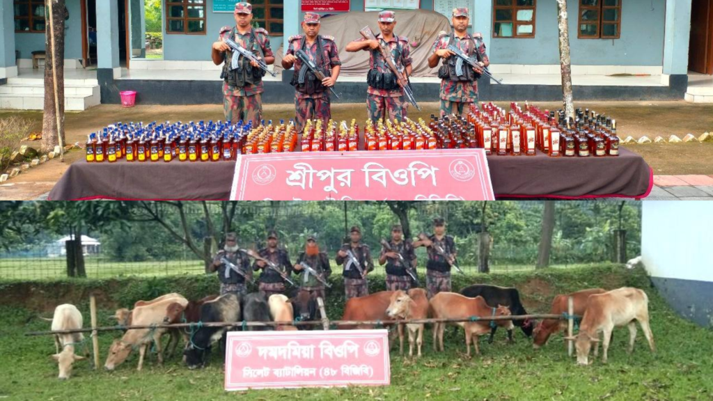 বিজিবির সিলেট ব্যাটালিয়নের যৌথ অভিযানে ৭ কোটি ৫০ লাখ টাকার ভারতীয় চোরাচালানী মালামাল জব্দ