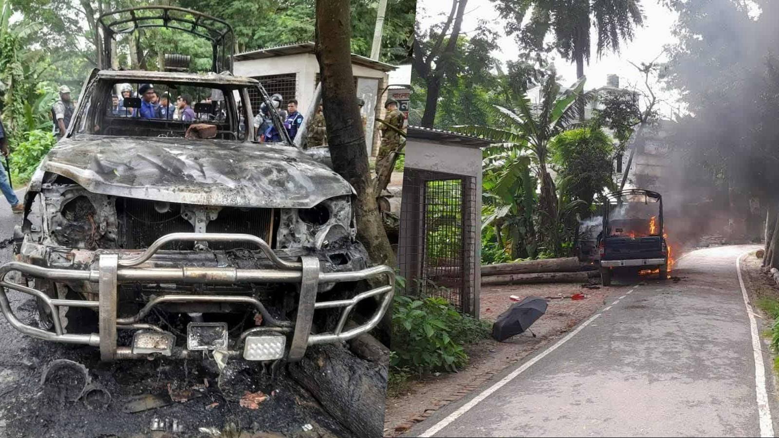 গোপালগঞ্জে এনসিপির পদযাত্রাকে ঘিরে পুলিশের গাড়িতে অগ্নিসংযোগ ও ভাঙচুর