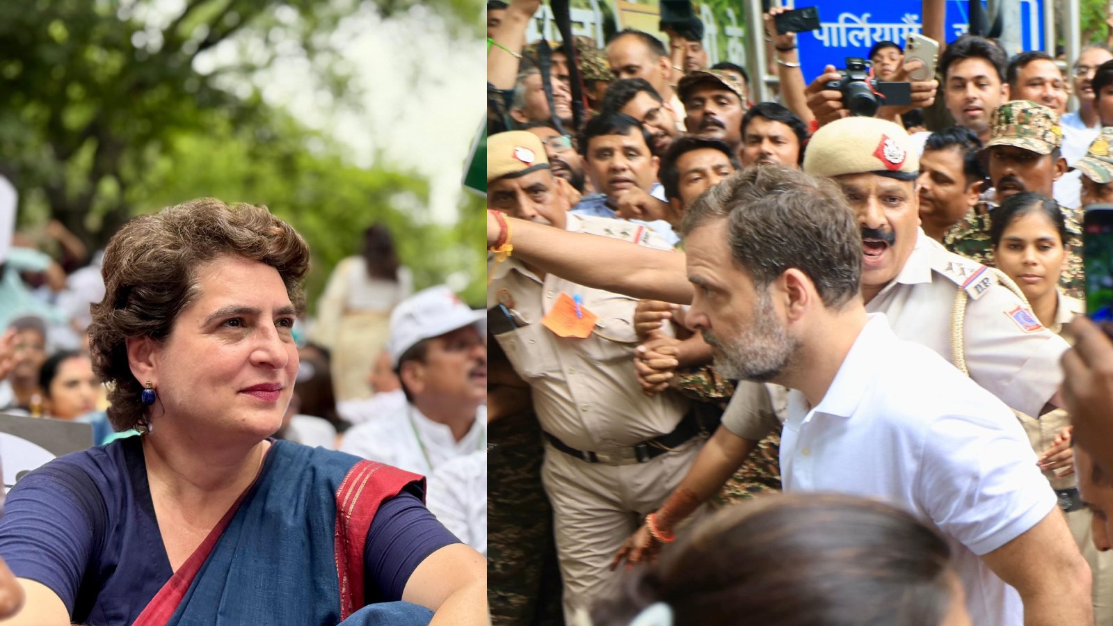 নির্বাচন কমিশনের প্রতিবাদ মিছিলে রাহুল গান্ধী ও প্রিয়াঙ্কা আটক